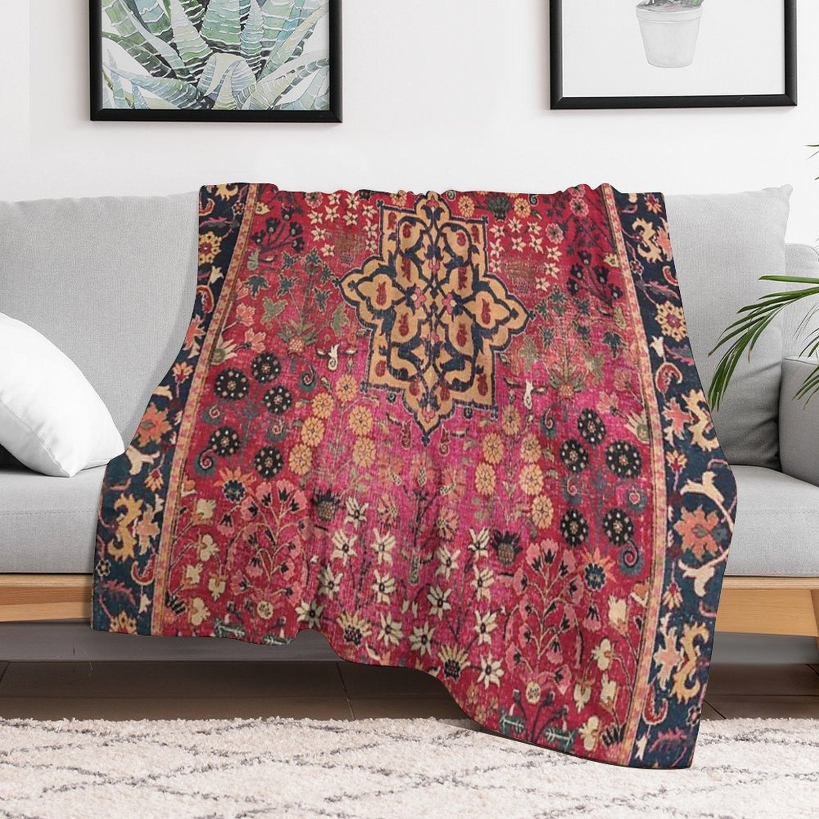 17th Century Persian Vase Carpet Print Durable Throw Blanket
