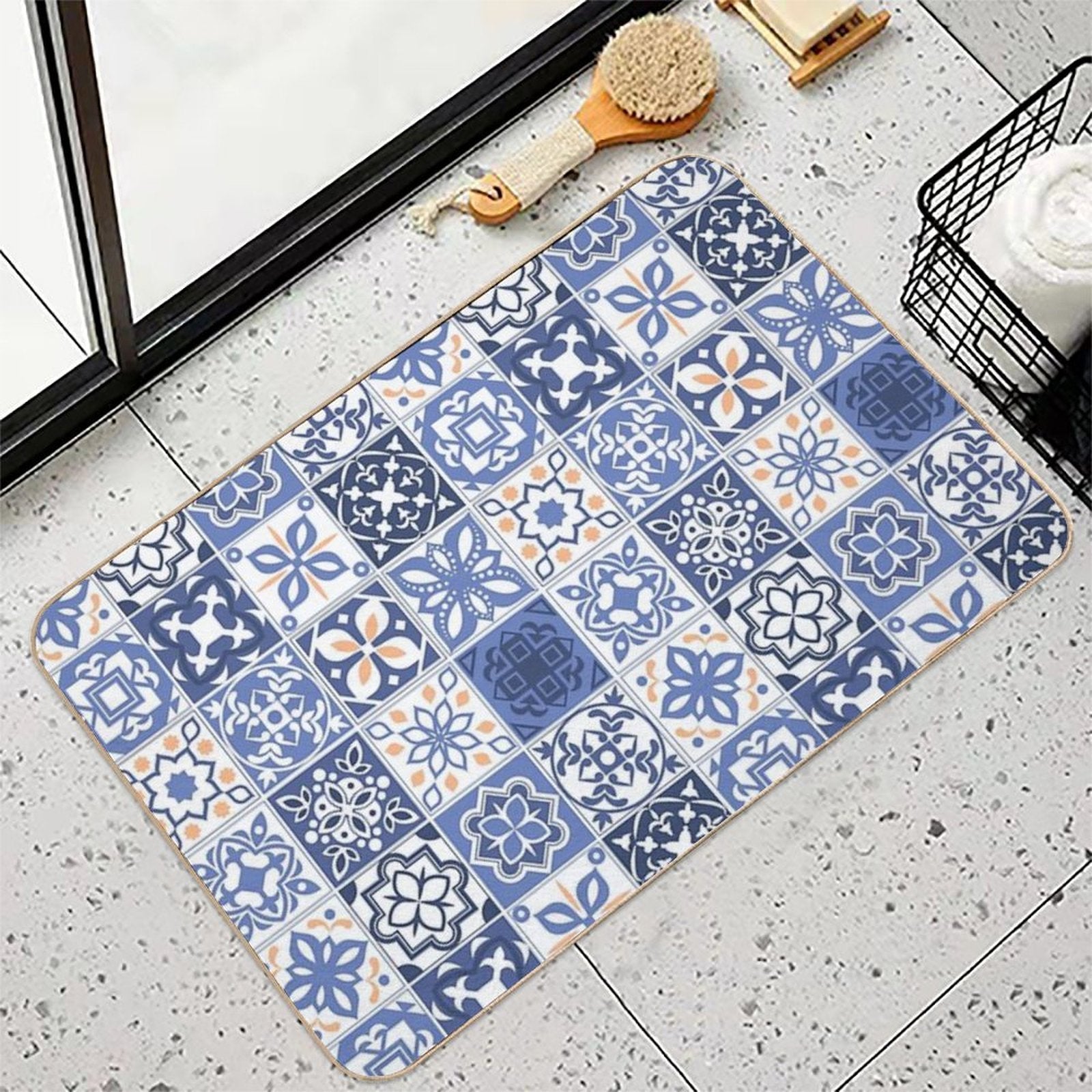 Blue Portuguese Tile  Non-Slip Bath Mat