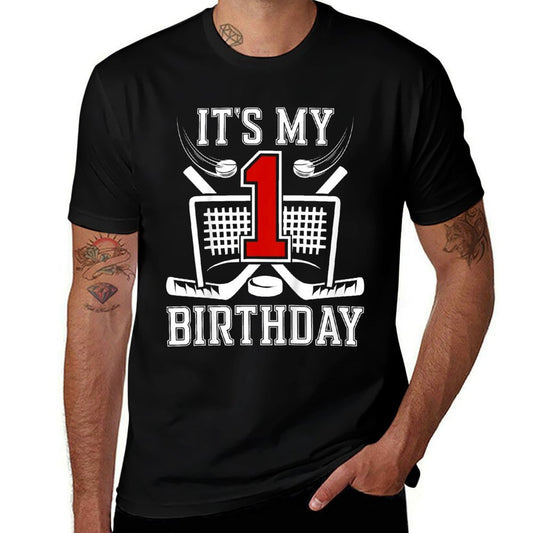 Kids 1st Birthday Ice Hockey Boy 1 Year Old Ice Hockey Player  Durable T-Shirt