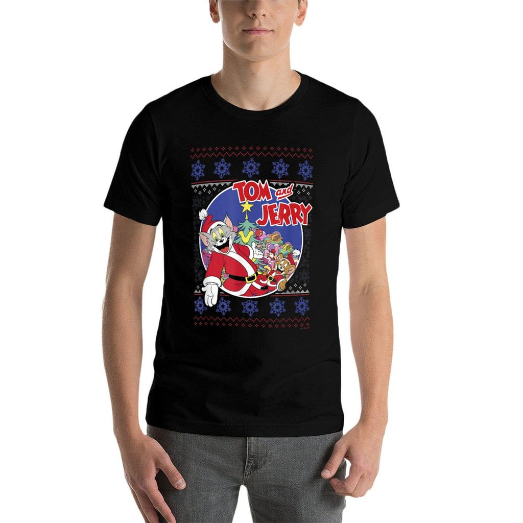 Tom And Jerry Classic Christmas Ugly Sweater  Rolled Sleeves T-Shirt