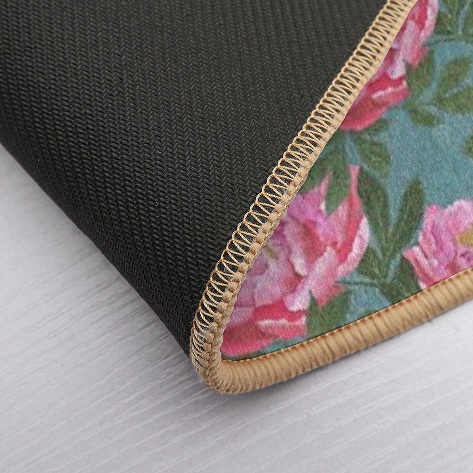 Peony on Teal  Non-Slip Bath Mat