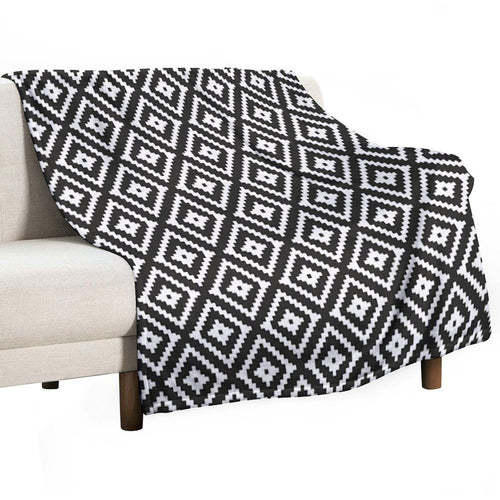 Aztec - White on Black Velvety-soft Throw Blanket