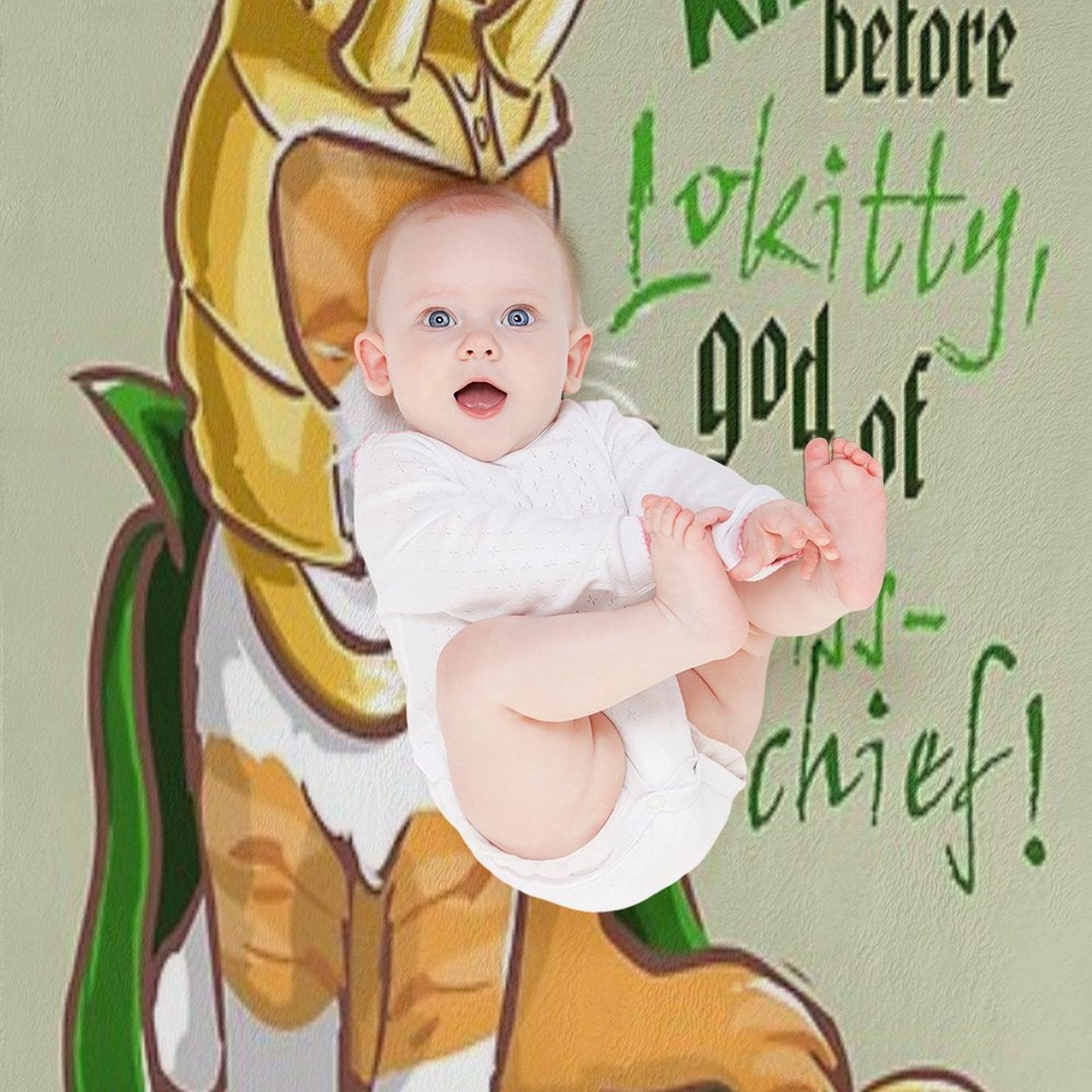 Kneel Before Lokitty! (chibi Version) Eco-conscious Throw Blanket