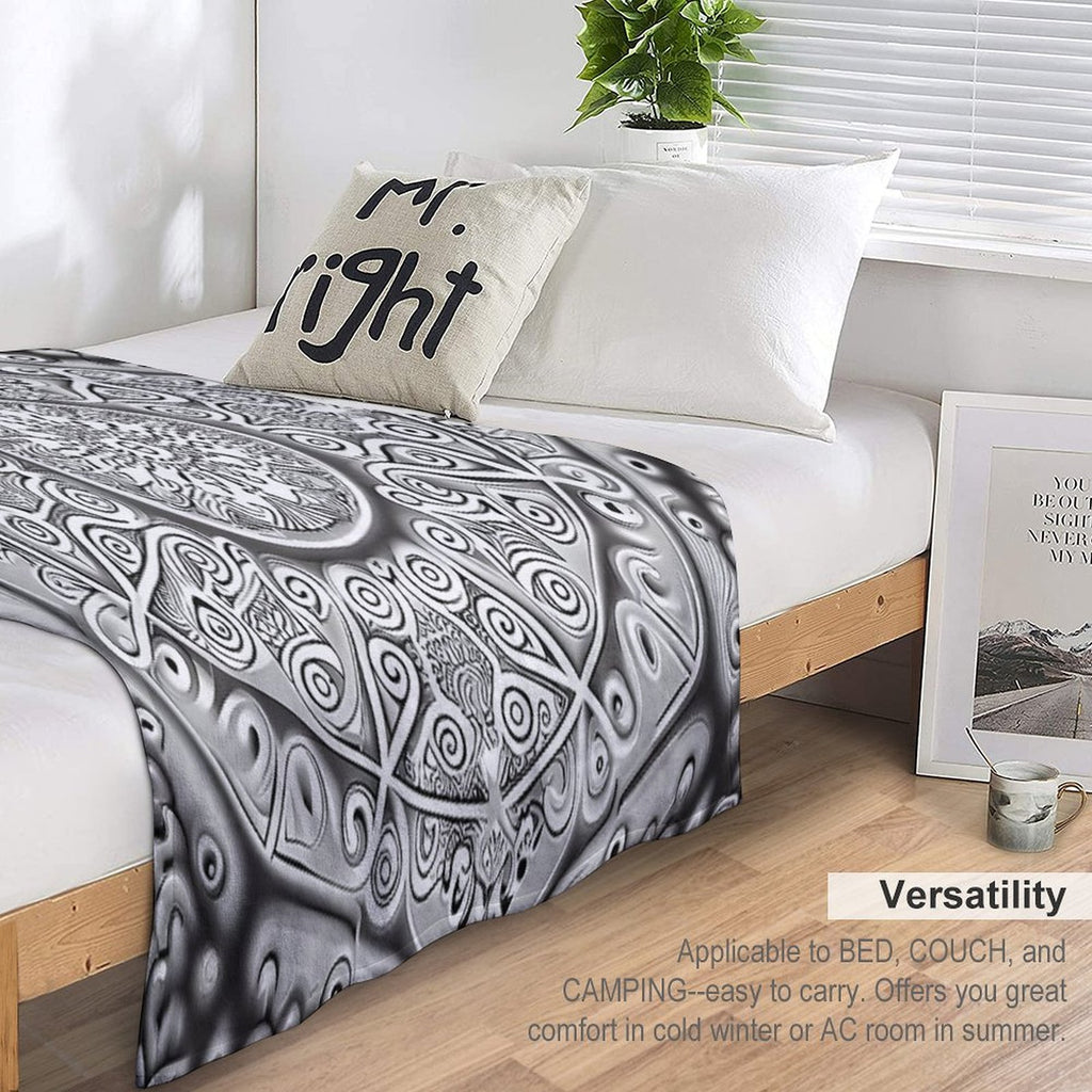 Symmetrical Monochromatic New Traditional Pattern Digital Painting Travel-friendly Throw Blanket