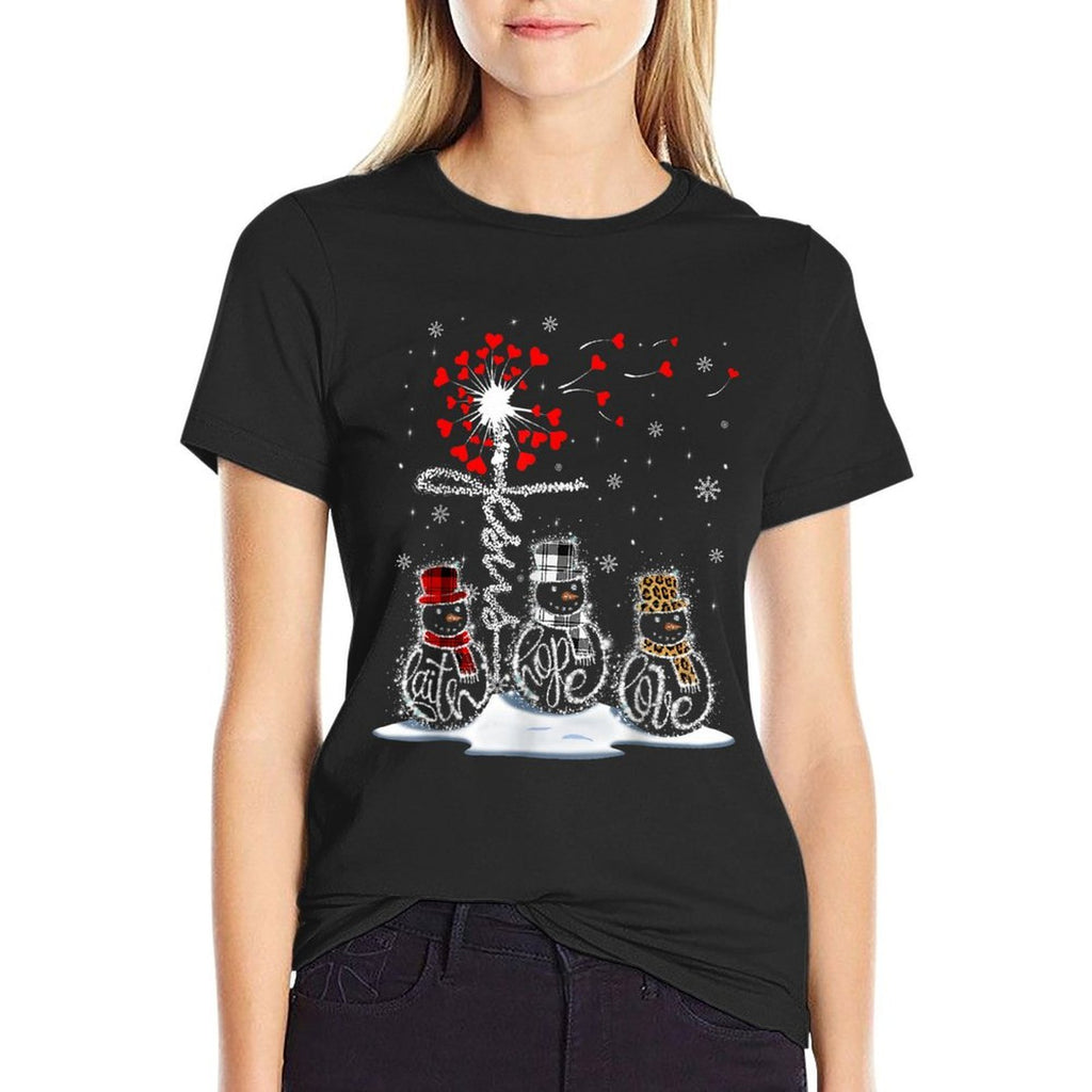 Funny Christmas 2025 Faith Hope Love Snowman Christian Cross  Wrinkle-resistant T-Shirt