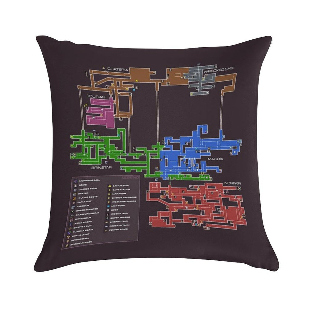 Super Metroid Map Soft Anti-Pilling Throw Pillow
