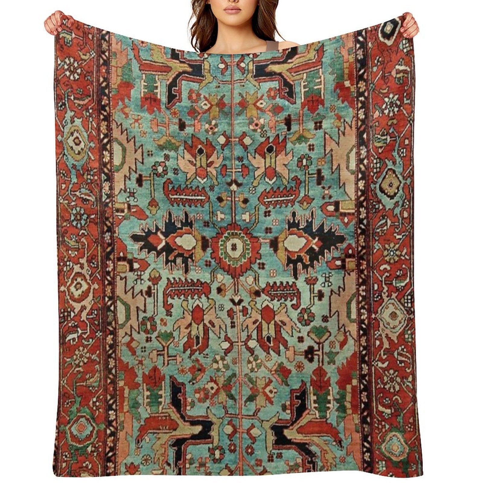 Antique Heriz Persian Carpet Print Lightweight Throw Blanket