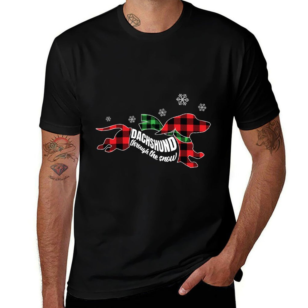 Dachshund Through The Snow Doxie Dog Plaid Christmas Gift  Breathable T-Shirt
