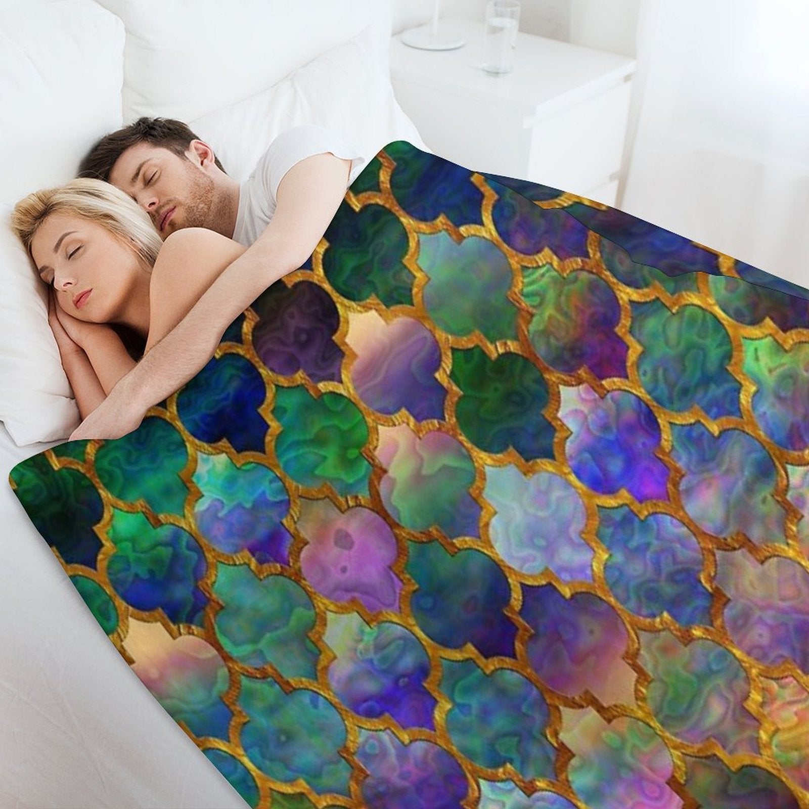 Arabic Moroccan Mosaic Pattern Plush Throw Blanket