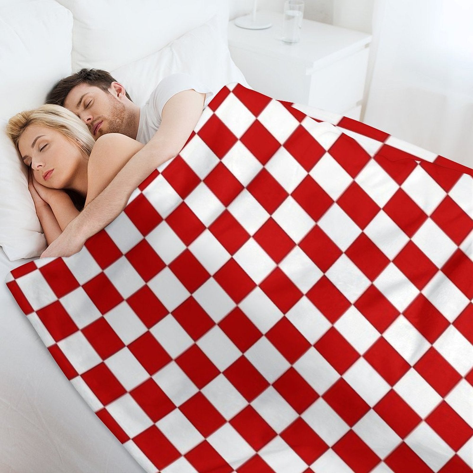 Cherry Red And White Checkerboard Pattern Premium Throw Blanket