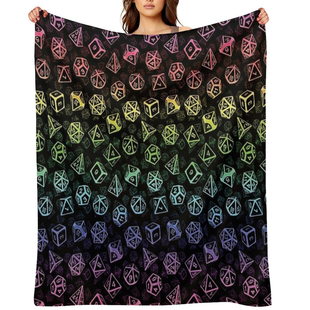 D20 Dice Set Pattern (Rainbow) Velvety-soft Throw Blanket