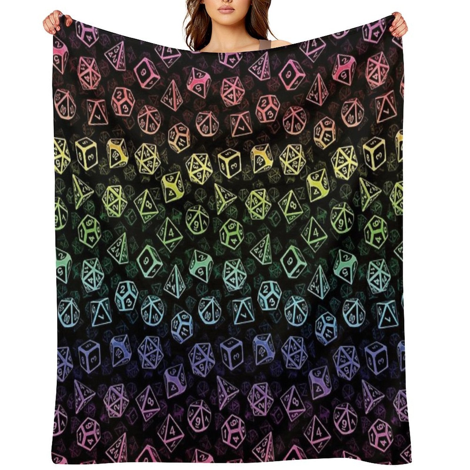 D20 Dice Set Pattern (Rainbow) Velvety-soft Throw Blanket