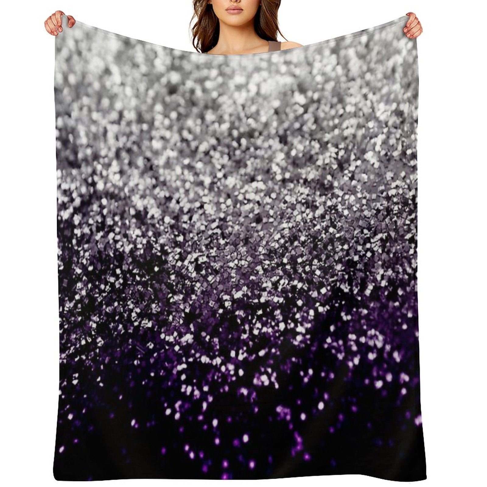 Dark Night Purple Black Silver Glam #1 (Photo of Glitter Only - Not Reflective) Multi-functional Throw Blanket