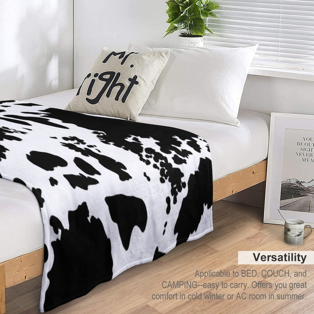 Black And White Cowhide Print Pattern Lightweight Throw Blanket