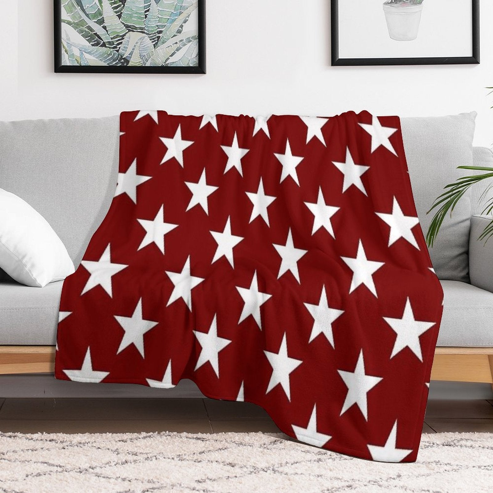 Stars on Crimson Velvety-soft Throw Blanket