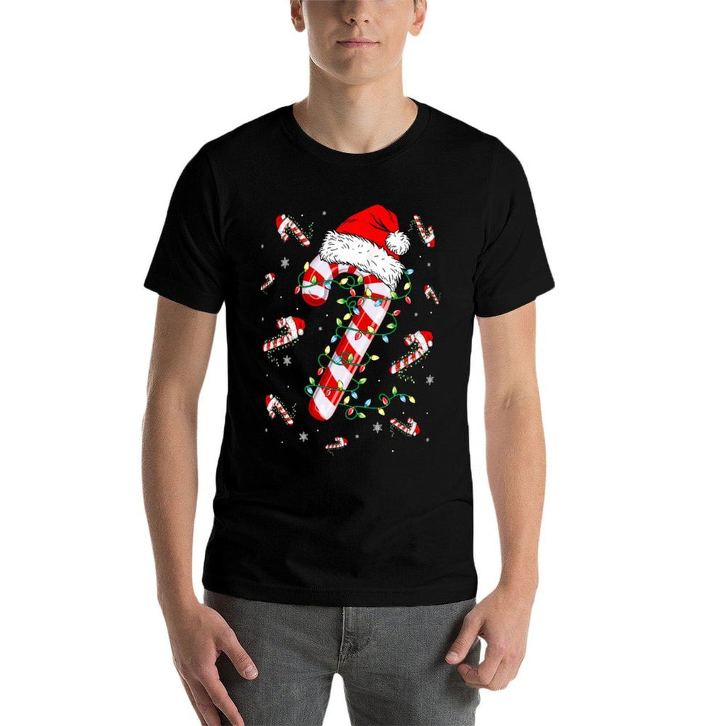 Candy Cane Merry And Bright Red White Lights Christmas  Classic T-Shirt
