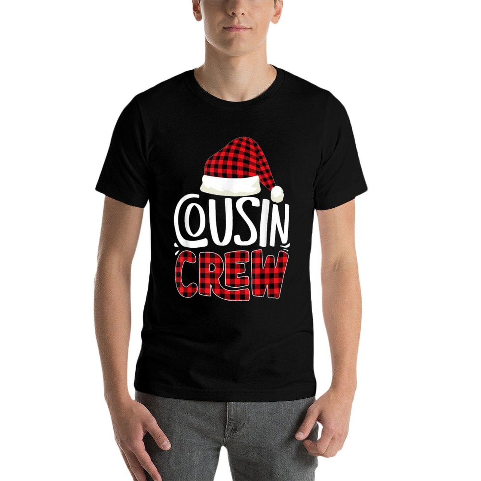 Cousin Crew Family Group Matching Christmas Pajama Party  Ribbed Collar T-Shirt