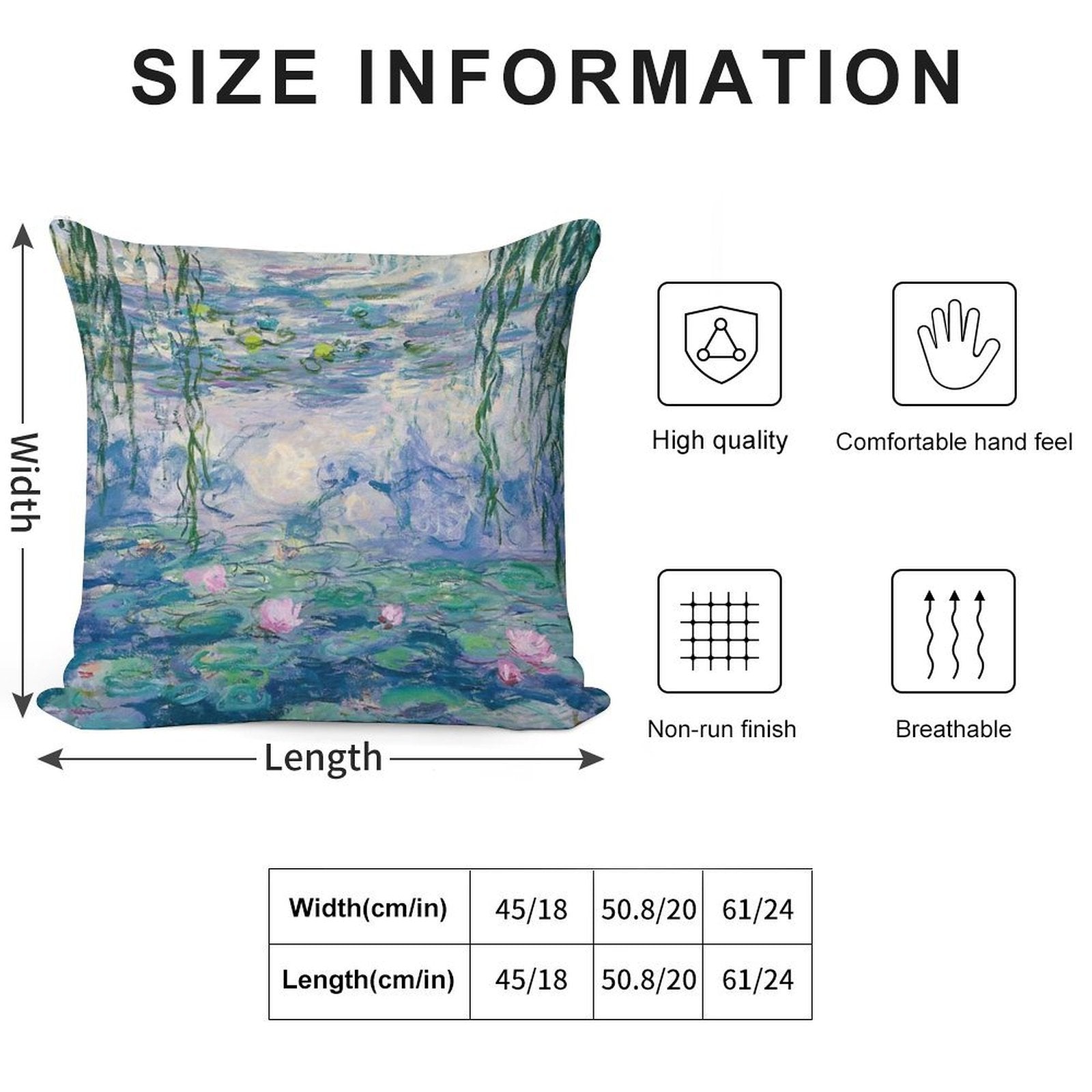 Water Lilies Claude Monet Fine Art Soft Multiple Sizes Throw Pillow