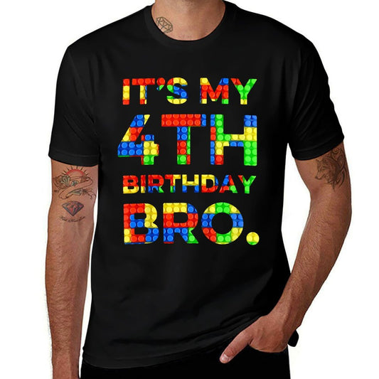 Kids Cute 4th Birthday Shirt 4 Years Old Block Building Boys  Fade-proof Color T-Shirt