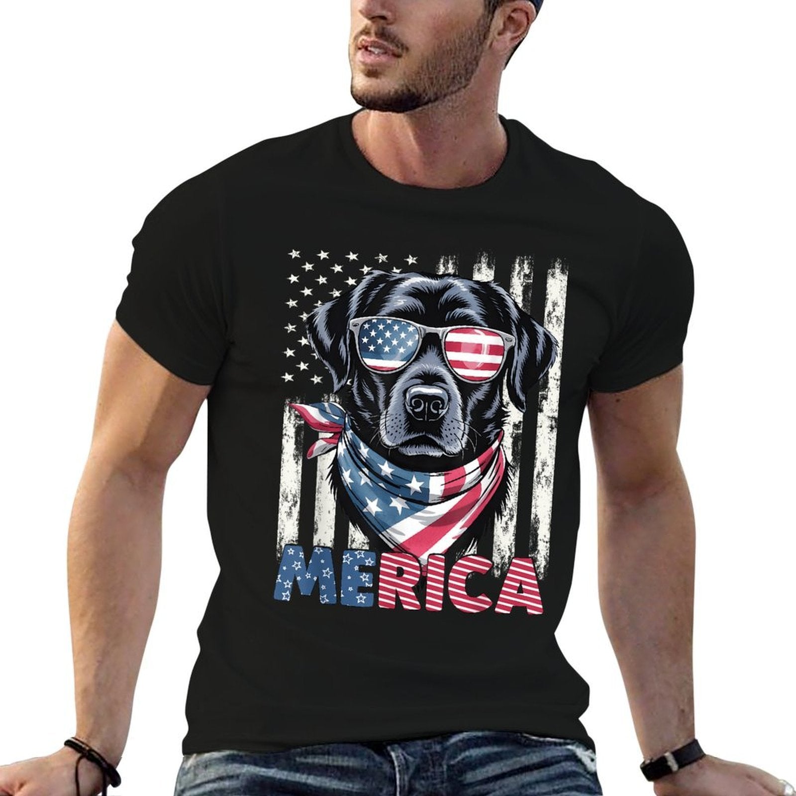 Labrador Retriever USA Merica Patriotic Dog 4th July  Relaxed-fit T-Shirt