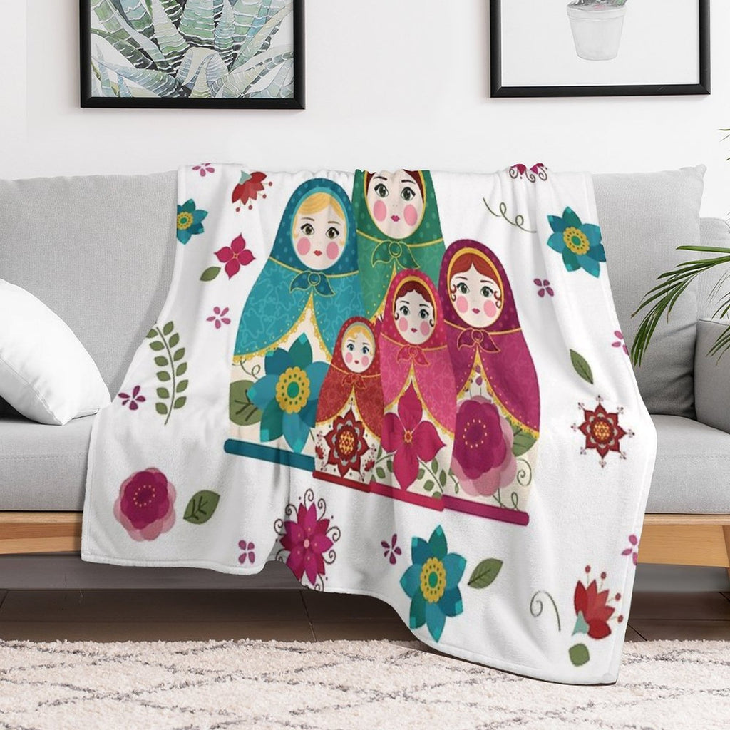 Russian Dolls White Sustainable Throw Blanket