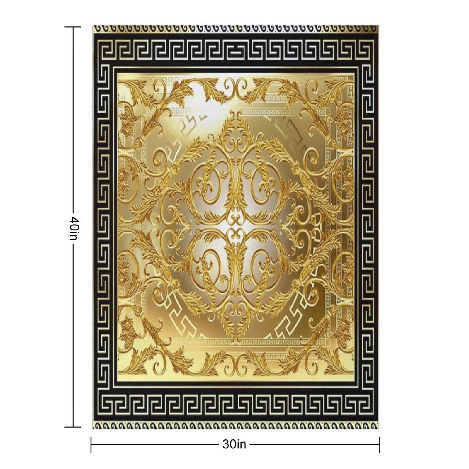 Ornate Baroque Gold Black Greek Keys Meander Sustainable Throw Blanket