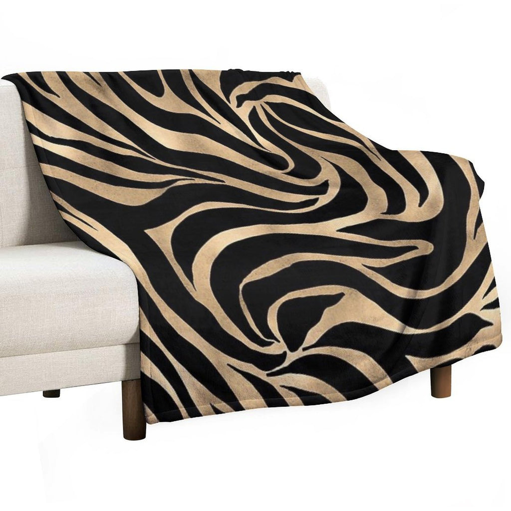 Elegant Metallic Gold Zebra Black Animal Print Lightweight Throw Blanket