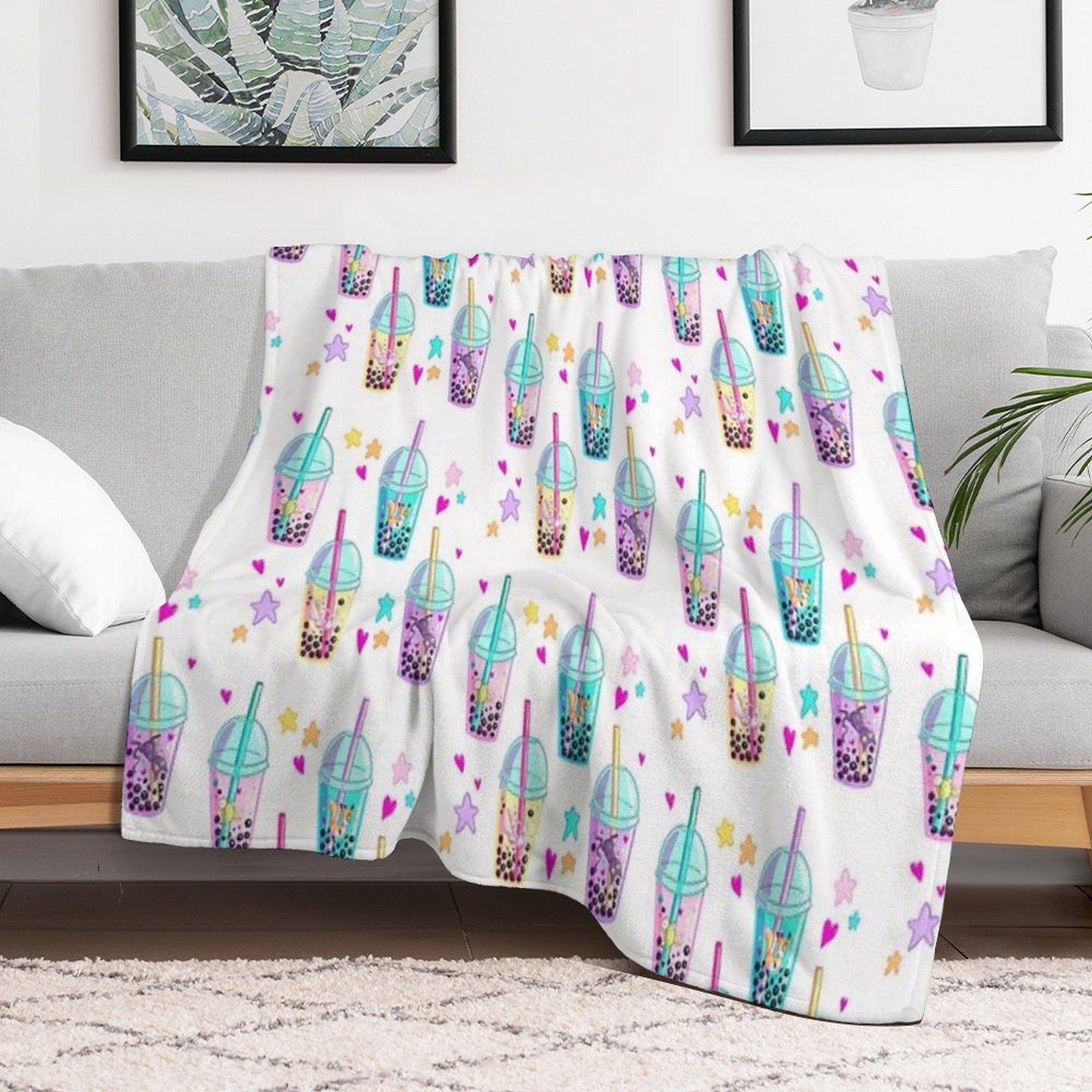 Cute Animals in Boba Easy Care Throw Blanket