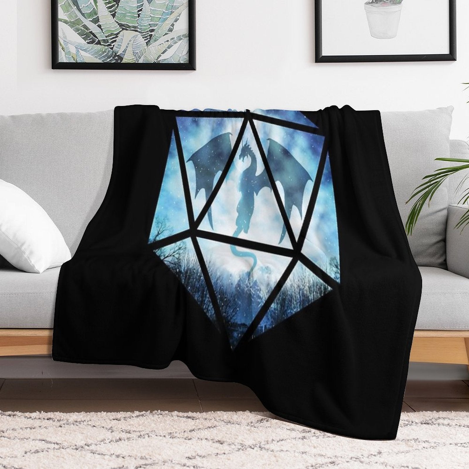 Blue Sky Ice Dragon D20 Shrink-resistant Throw Blanket