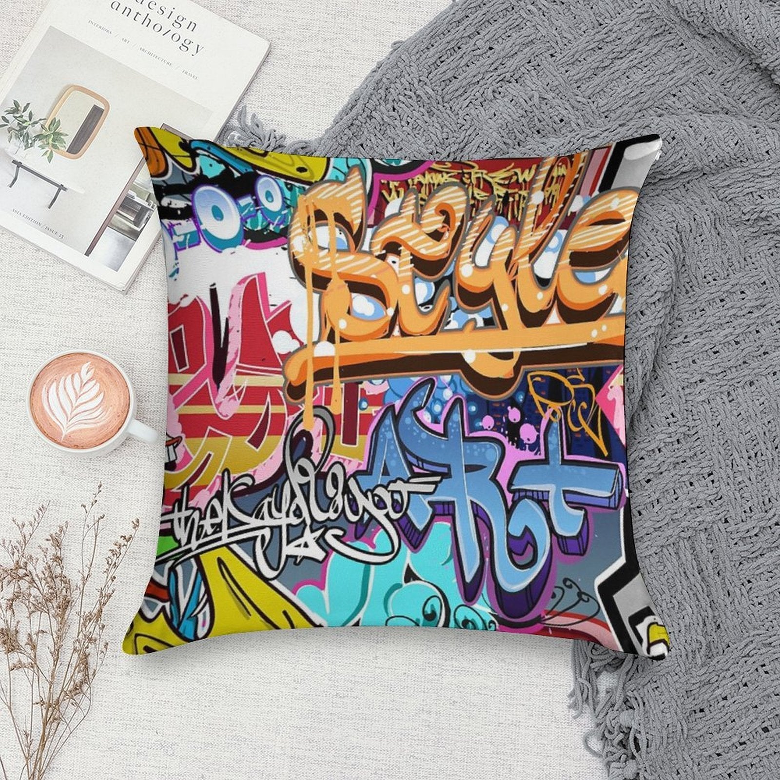 Graffiti Soft Shrink-Resistant Throw Pillow
