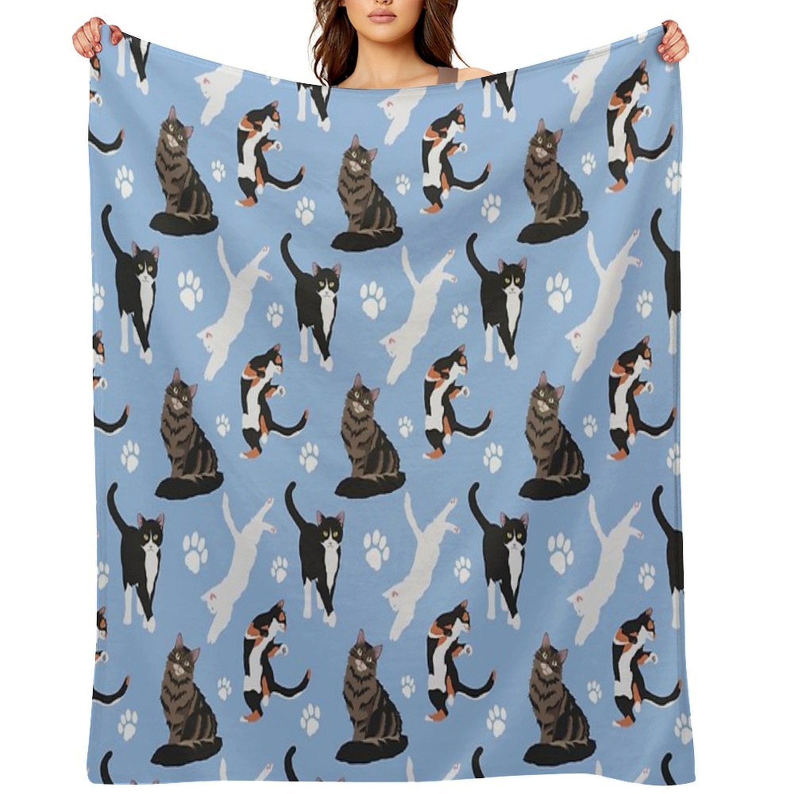 Cat Pattern Easy Care Throw Blanket