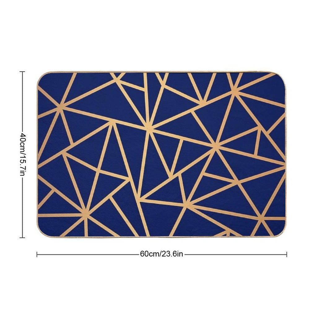 Blue And Gold Geometric Art Deco Lines  Easy Maintenance Bath Mat