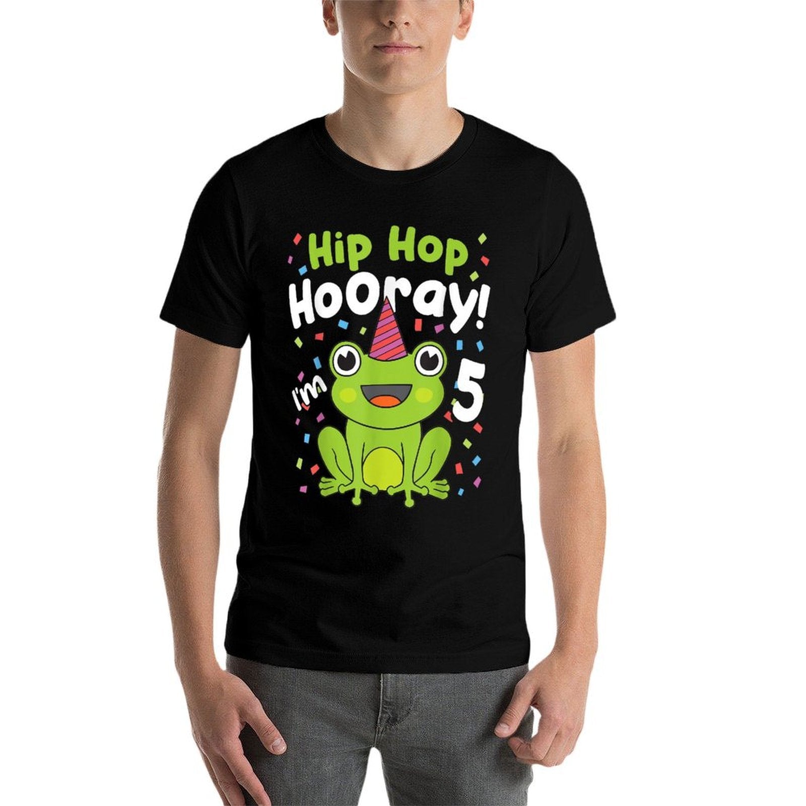5th Birthday Boy Frog Lover 5 Year Old Funny B-Day Matching  Polyester Blend T-Shirt