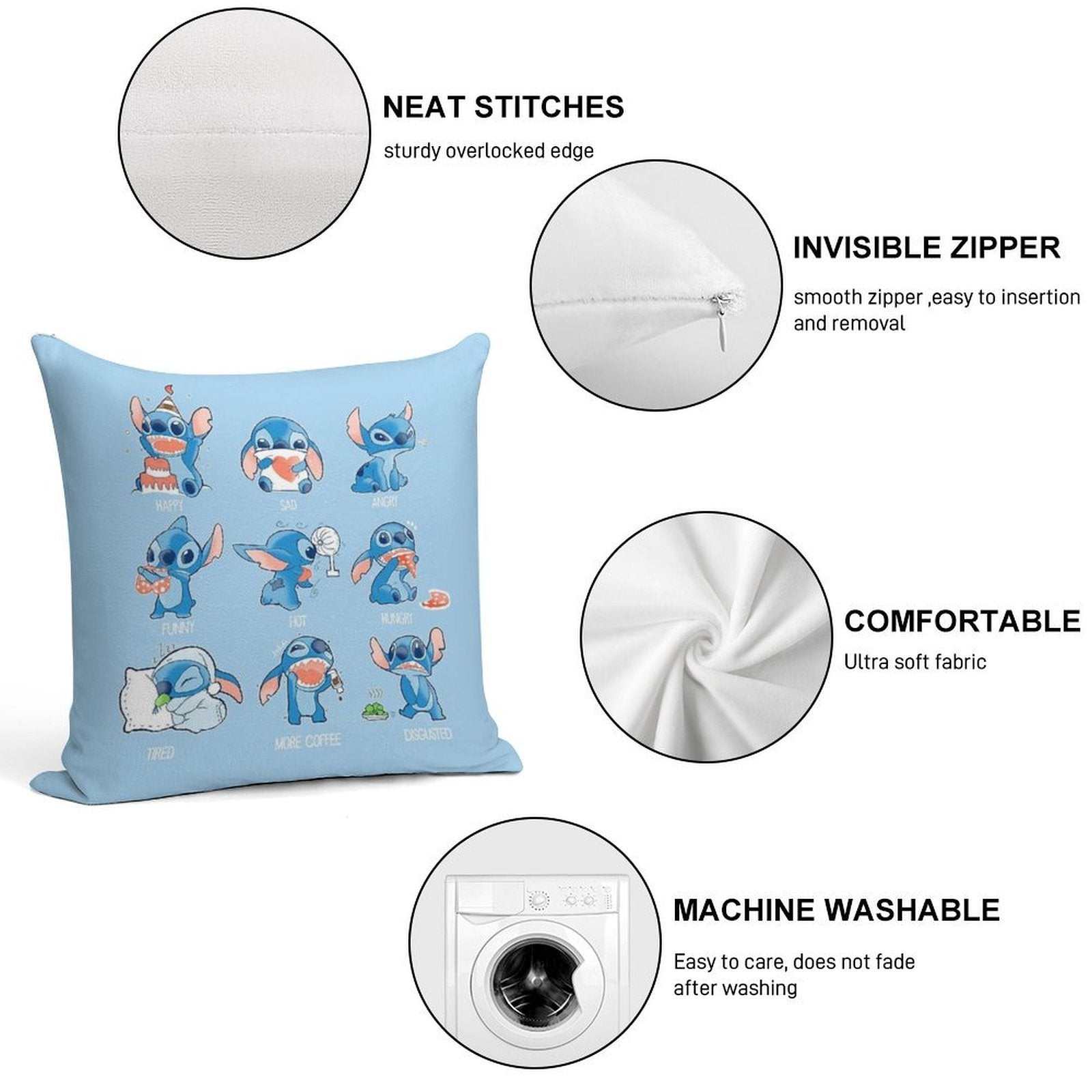 Stitch Emoticon! Soft Multiple Sizes Throw Pillow