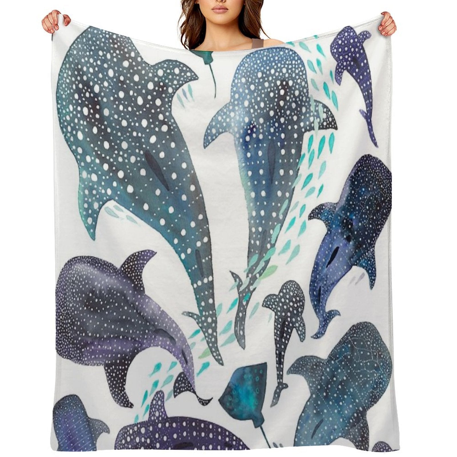 Whale Shark, Ray & Sea Creature Play Print Comfort Throw Blanket