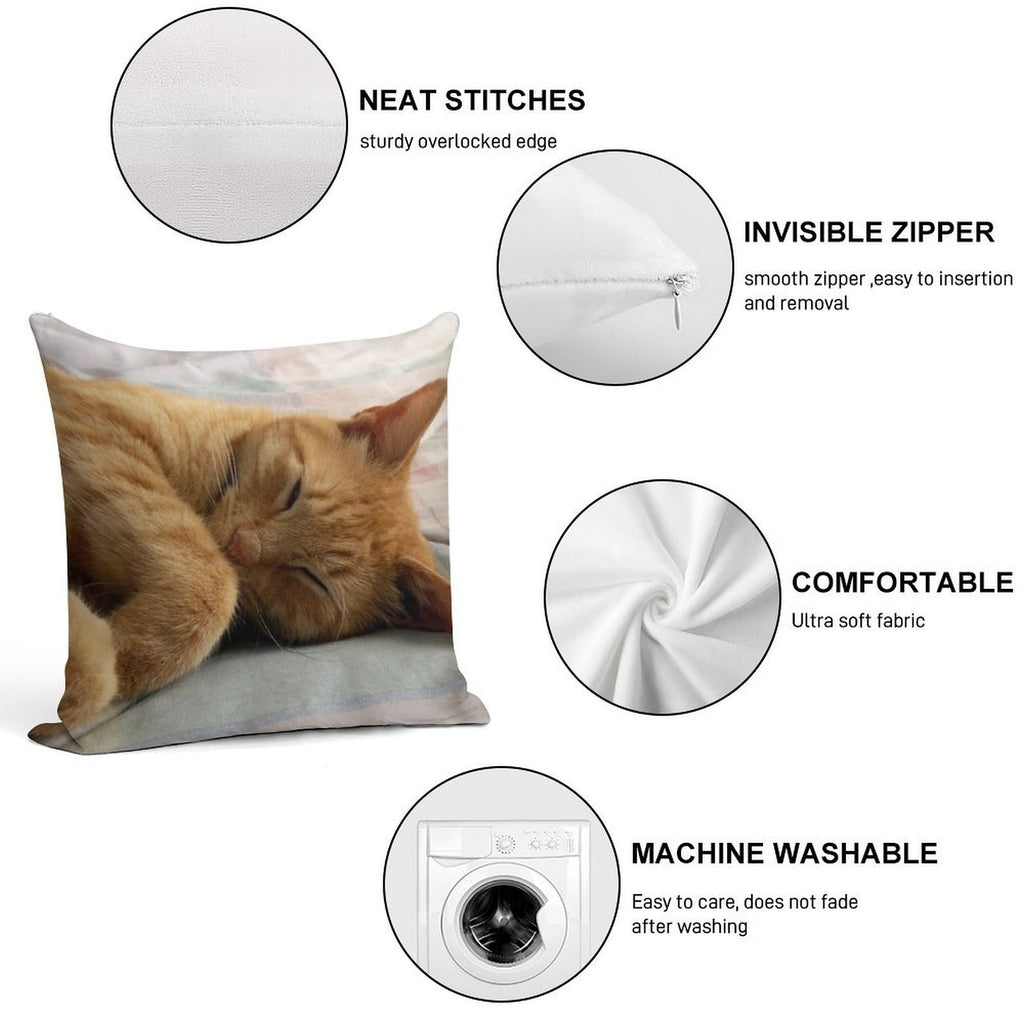 Ginger Cat Sleeping Soft Fade-Resistant Throw Pillow