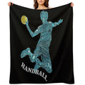 Handball Player Blue Silhouette Gift-ready Throw Blanket