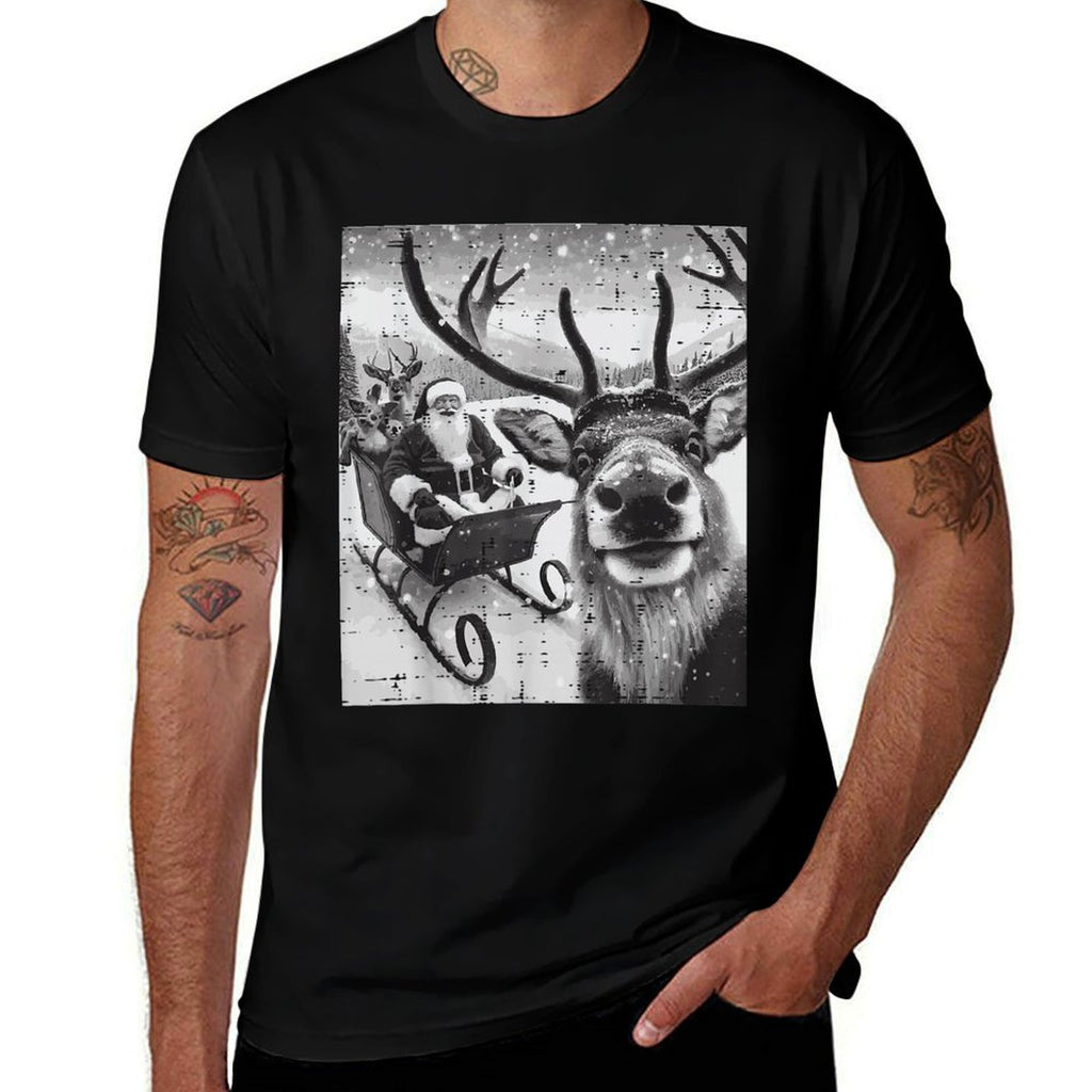 Christmas Santa Reindeer Selfie Funny Xmas Men Women Kids  Affordable Price T-Shirt
