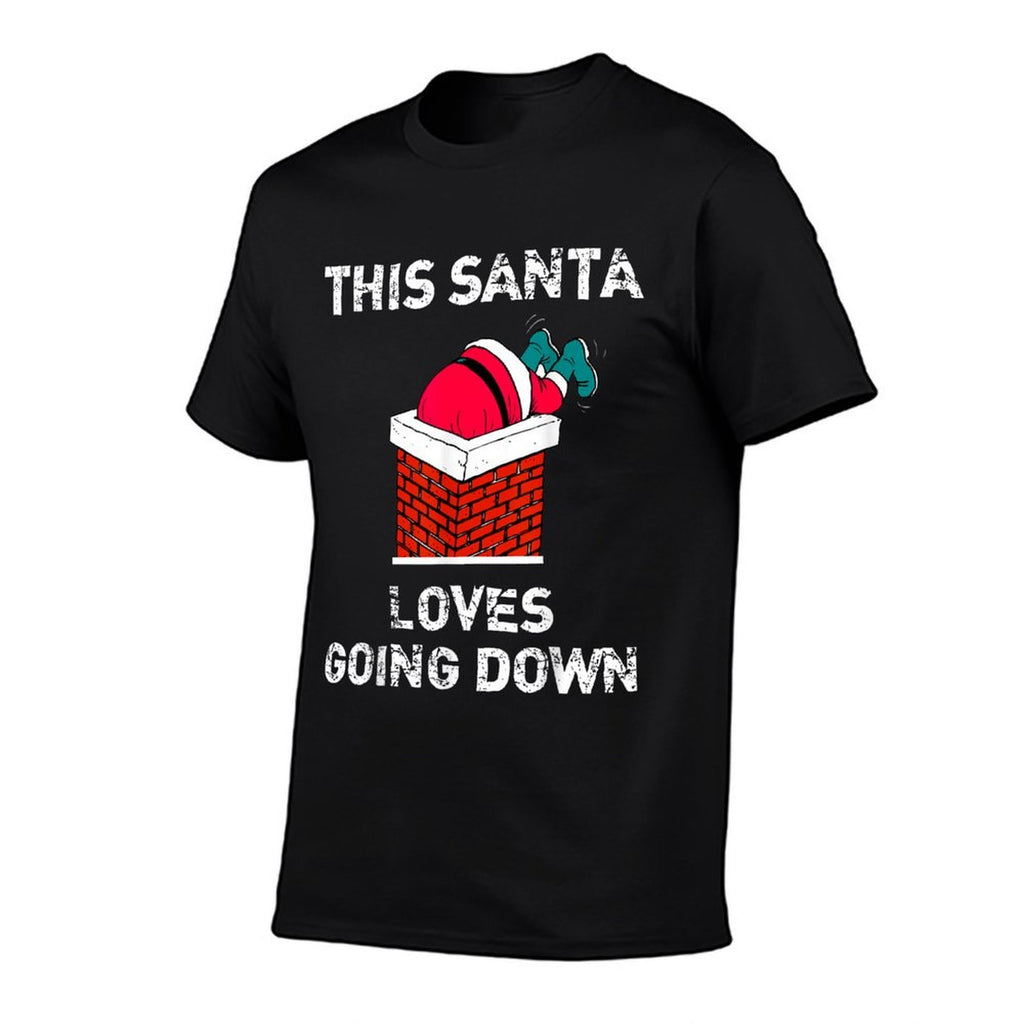 This Santa Loves Going Down Funny Christmas  Heathered Texture T-Shirt