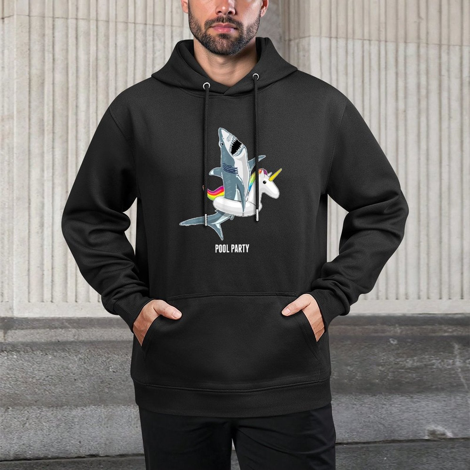 Pool Party Unicorn Float Funny Shark Lover Gift Kids Colorfast Hoodie