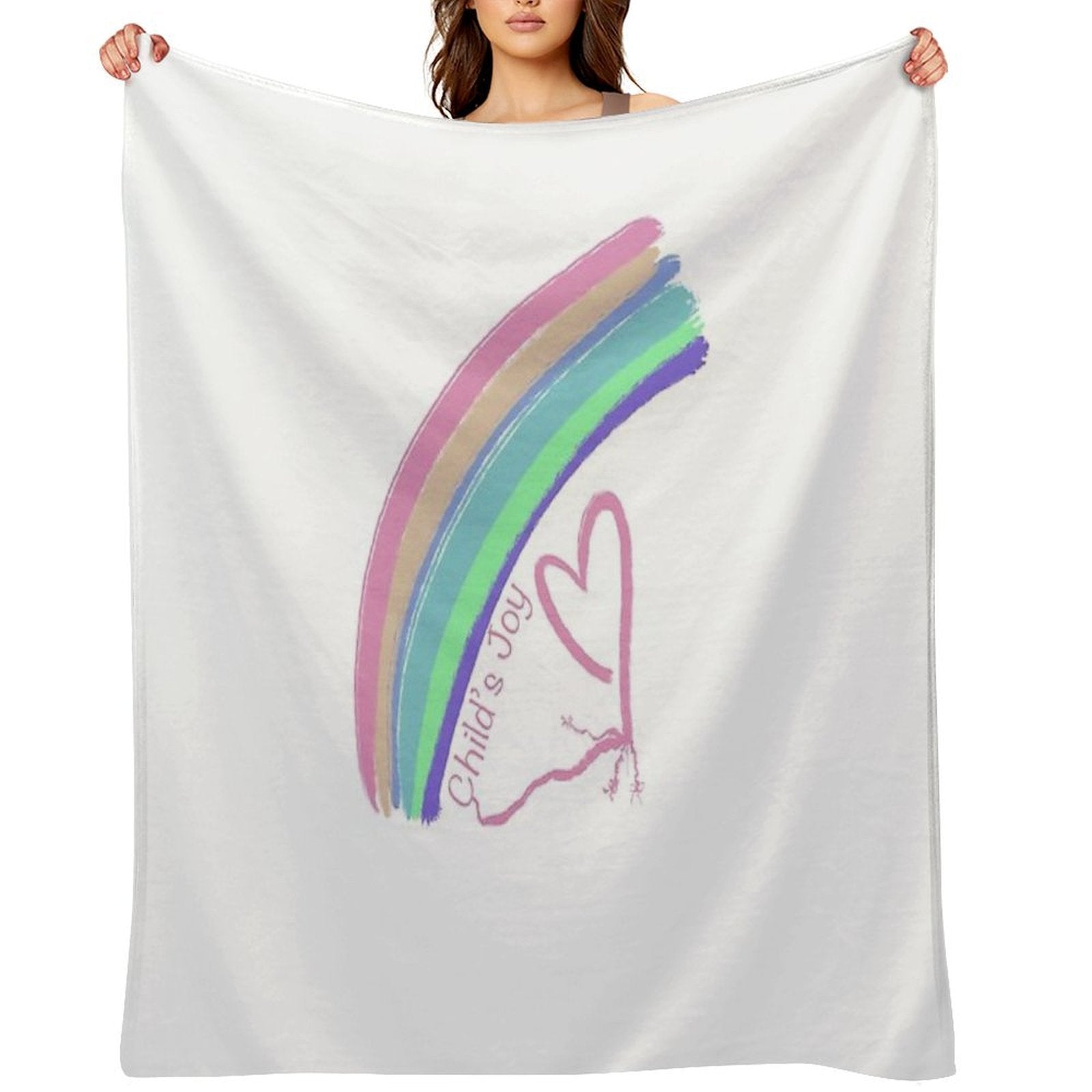 Child's Joy - Colorful Rainbow And Heart Easy Care Throw Blanket
