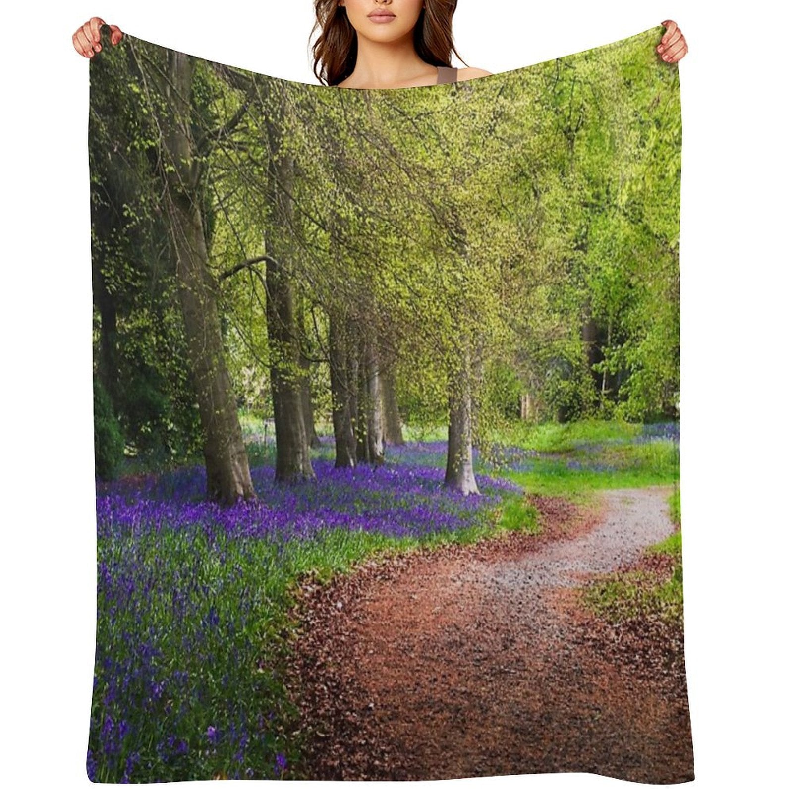 Spring Bluebell Woodland Walk Premium Throw Blanket