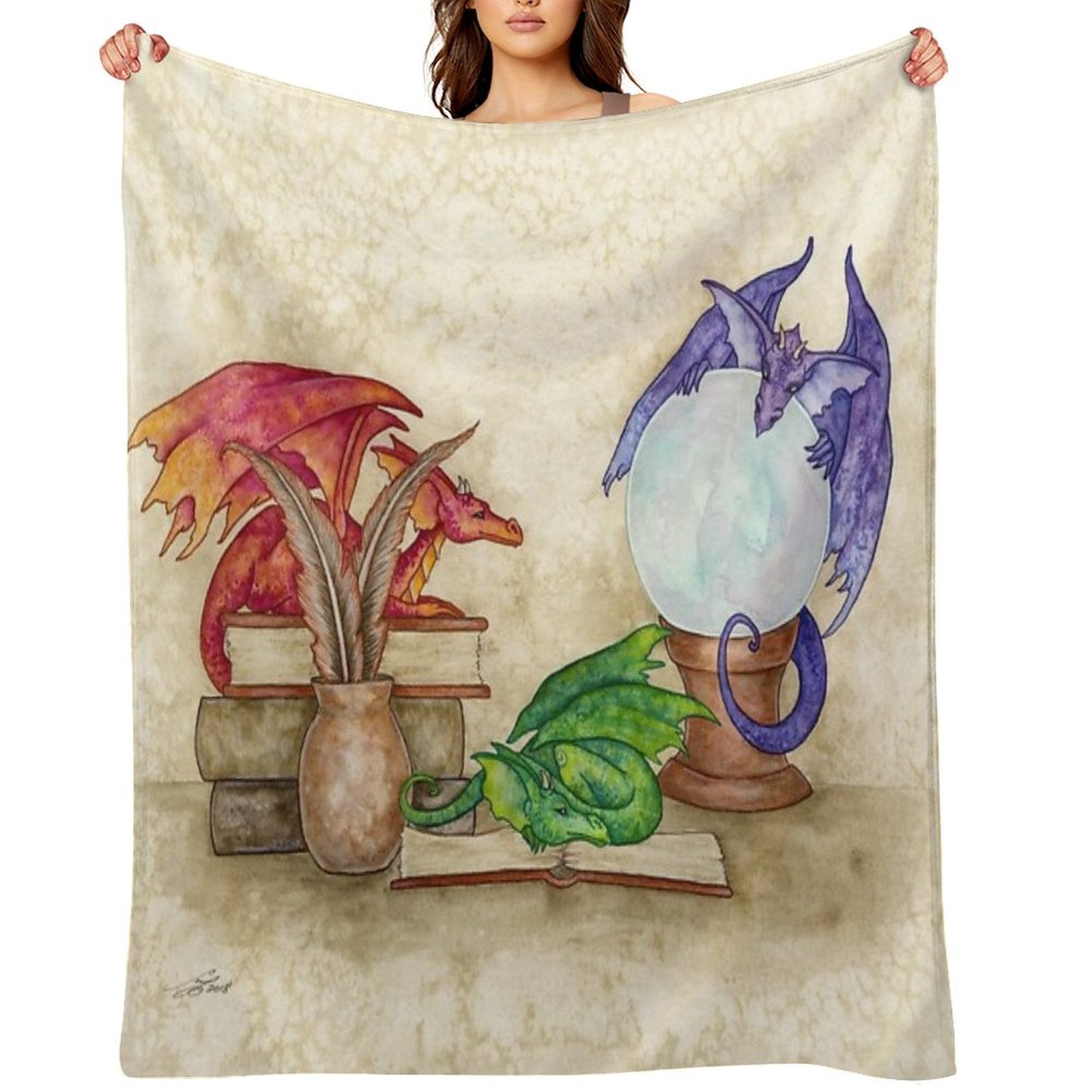 Dragons In The Library Eco-conscious Throw Blanket