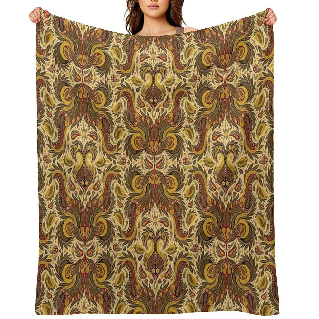 Olive Green, Gold & Burgundy Paisley Pattern All-season Throw Blanket