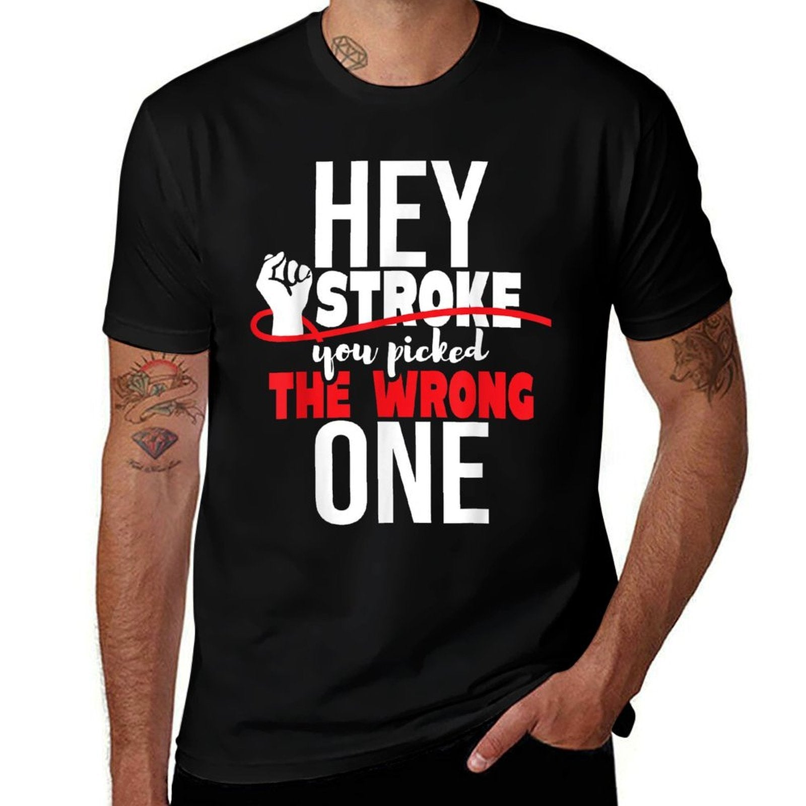 Hey Stroke You Picked The Wrong One - Red Awareness Ribbon  Versatile T-Shirt