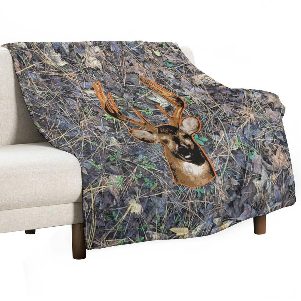 Whitetail Buck Deer And Camouflage Hunting Design Travel-friendly Throw Blanket