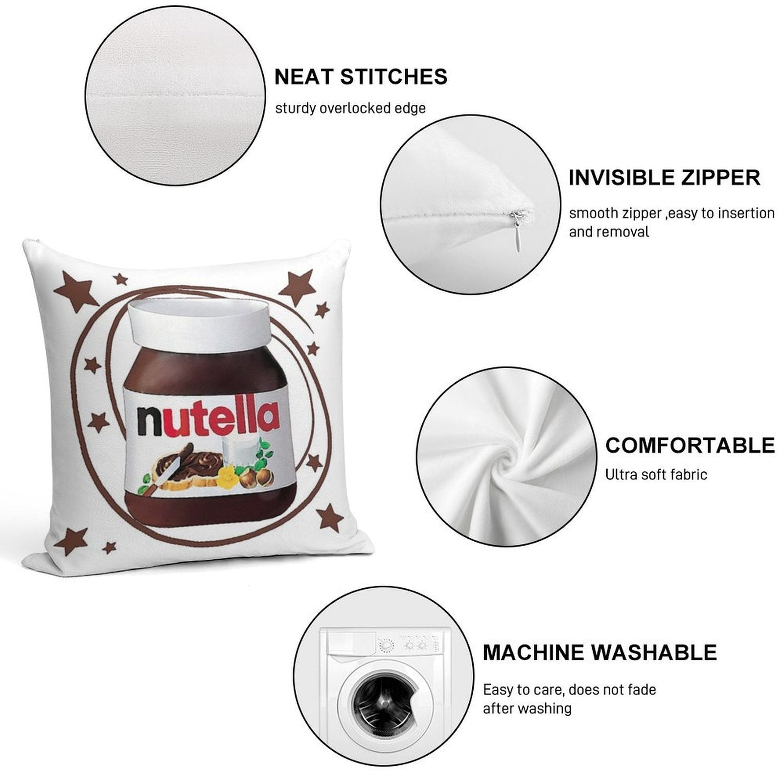 Nutella Swirls Soft Washable Throw Pillow