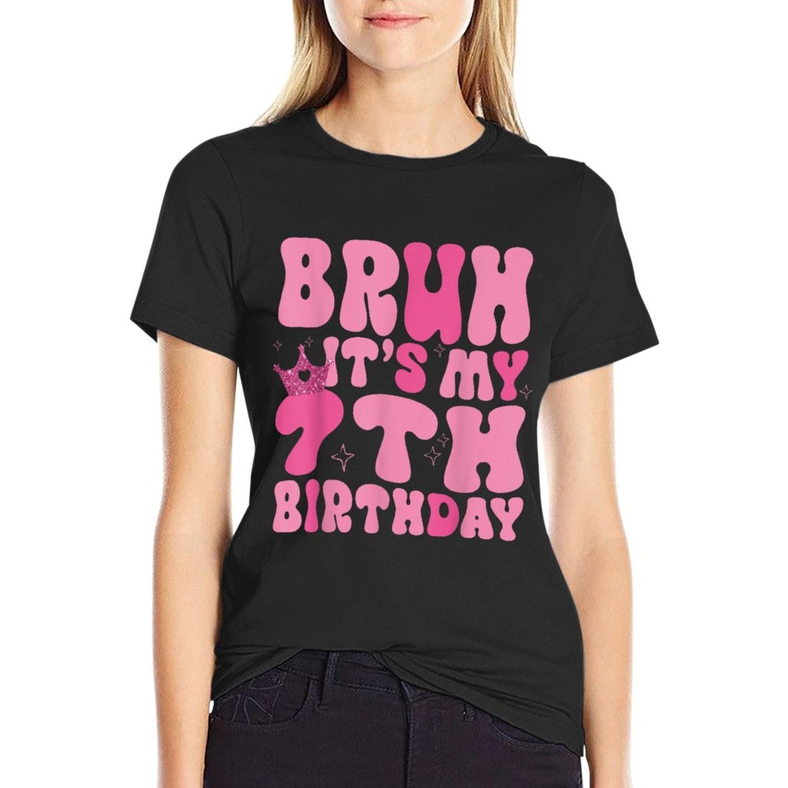 Bruh It's My 7th Birthday Party 7 Seven Years Old Girls Kids  Stretchy T-Shirt