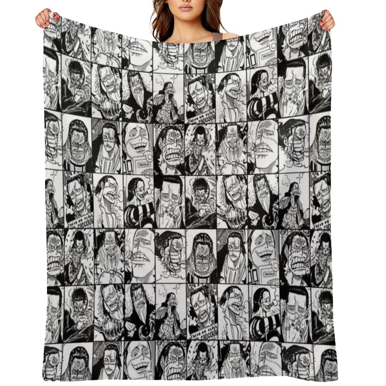 Crocodile  - One Piece Manga Panel Collage Versatility Throw Blanket