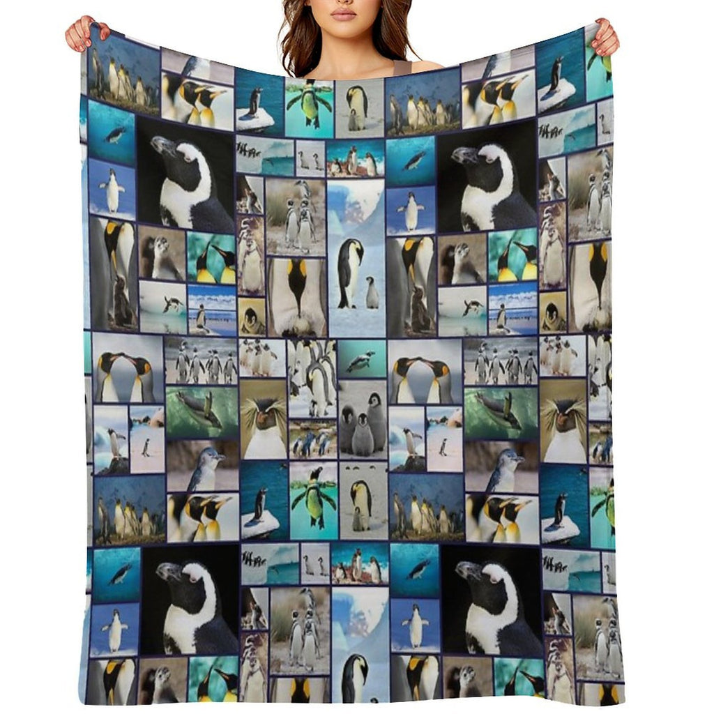 Penguin Pattern Photo Collage Quick-dry Throw Blanket